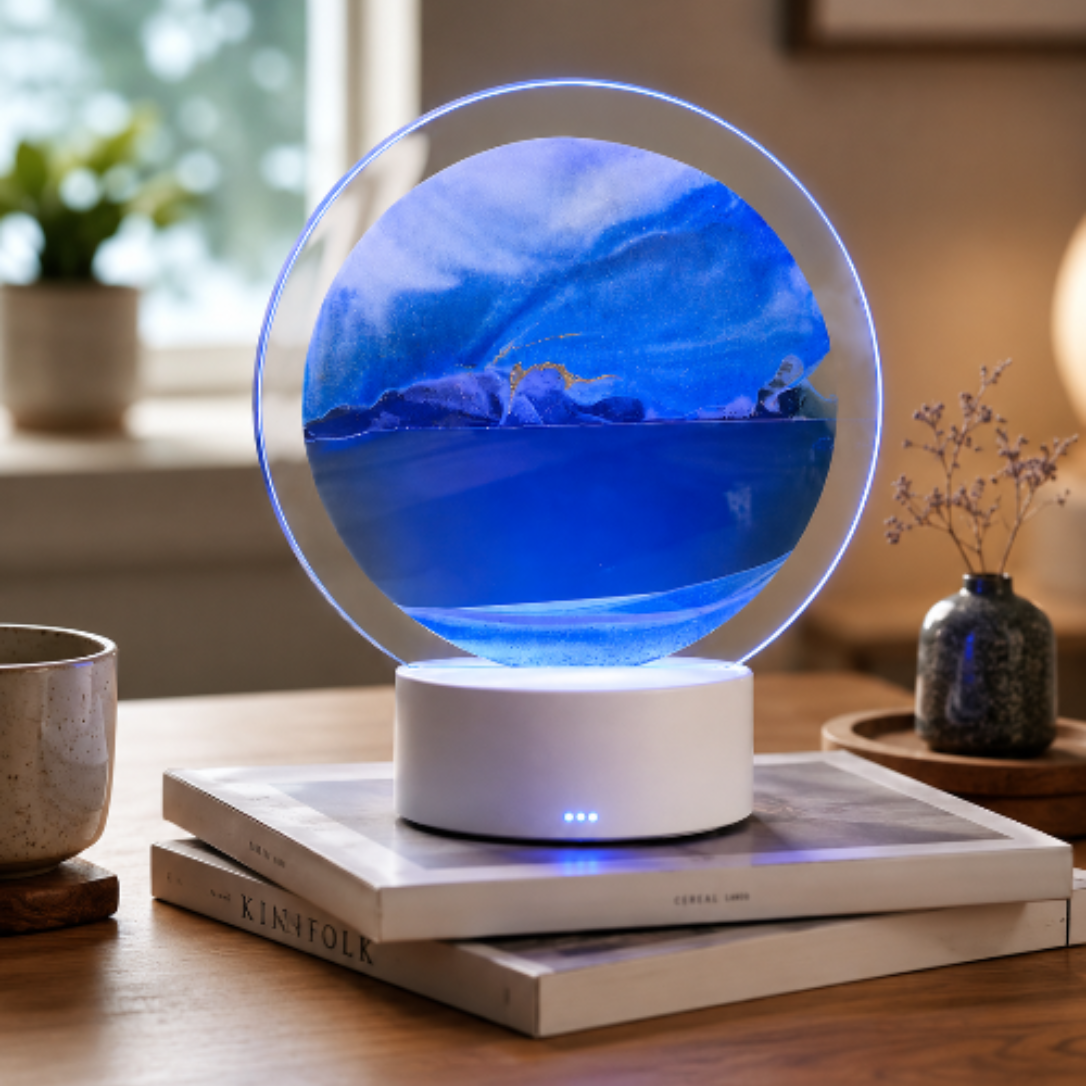 AuraFloat™ – Lámpara de Arena en Movimiento con Efecto Océano
