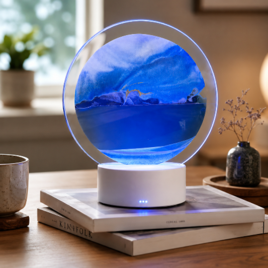 AuraFloat™ – Lámpara de Arena en Movimiento con Efecto Océano